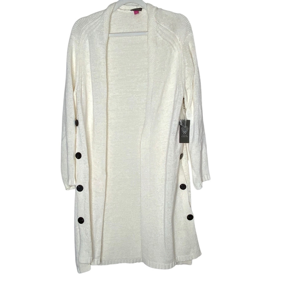 Vince Camuto Sweaters - Vince Camuto cream color open front sweater with side buttons. Size M NWT